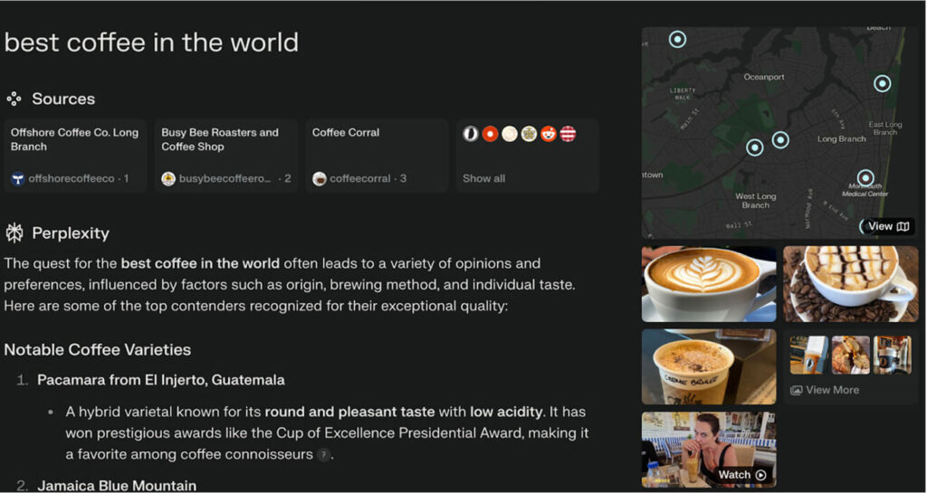 Screenshot of results from Perplexity