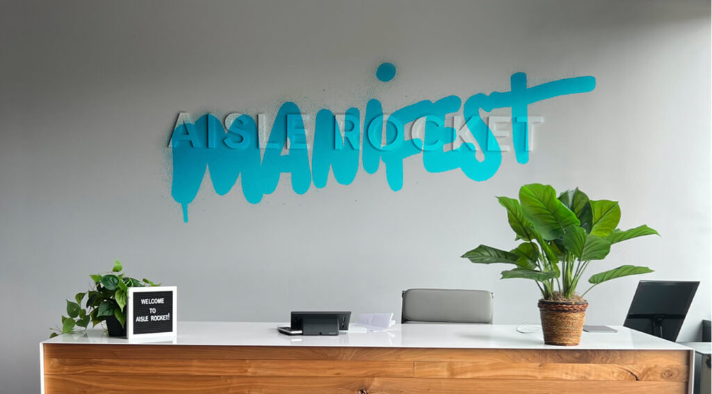 The reception area of an office